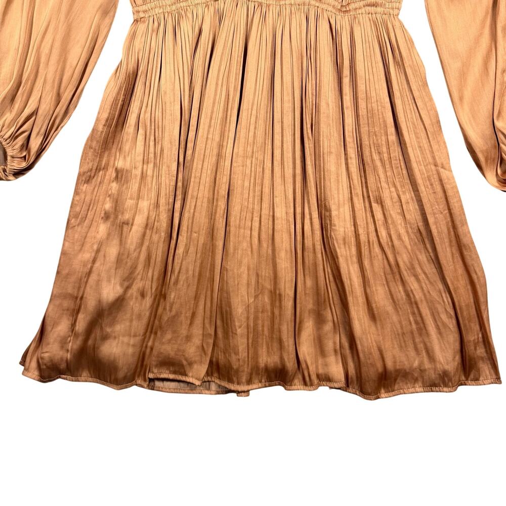 Current Air Rose Gold Satin‎ Pleated Mini Long Sleeve Dress Party - Size XS - Picture 5 of 10
